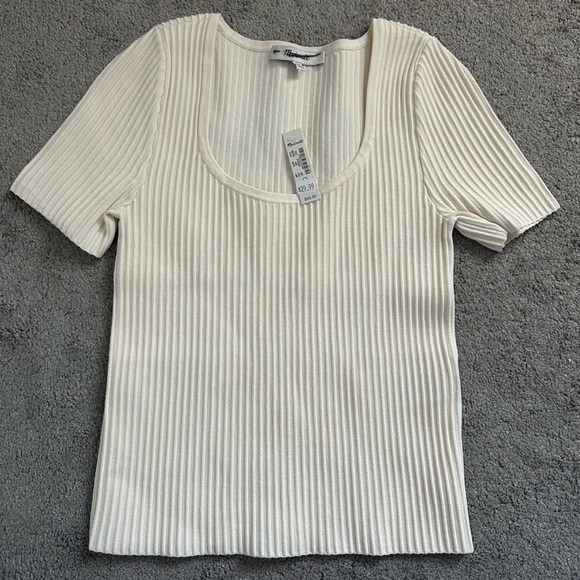 Madewell Ottoman Crop Sweater Tee in Bright Ivory Size XXS Ribbed Scoop Neck - Picture 4 of 9